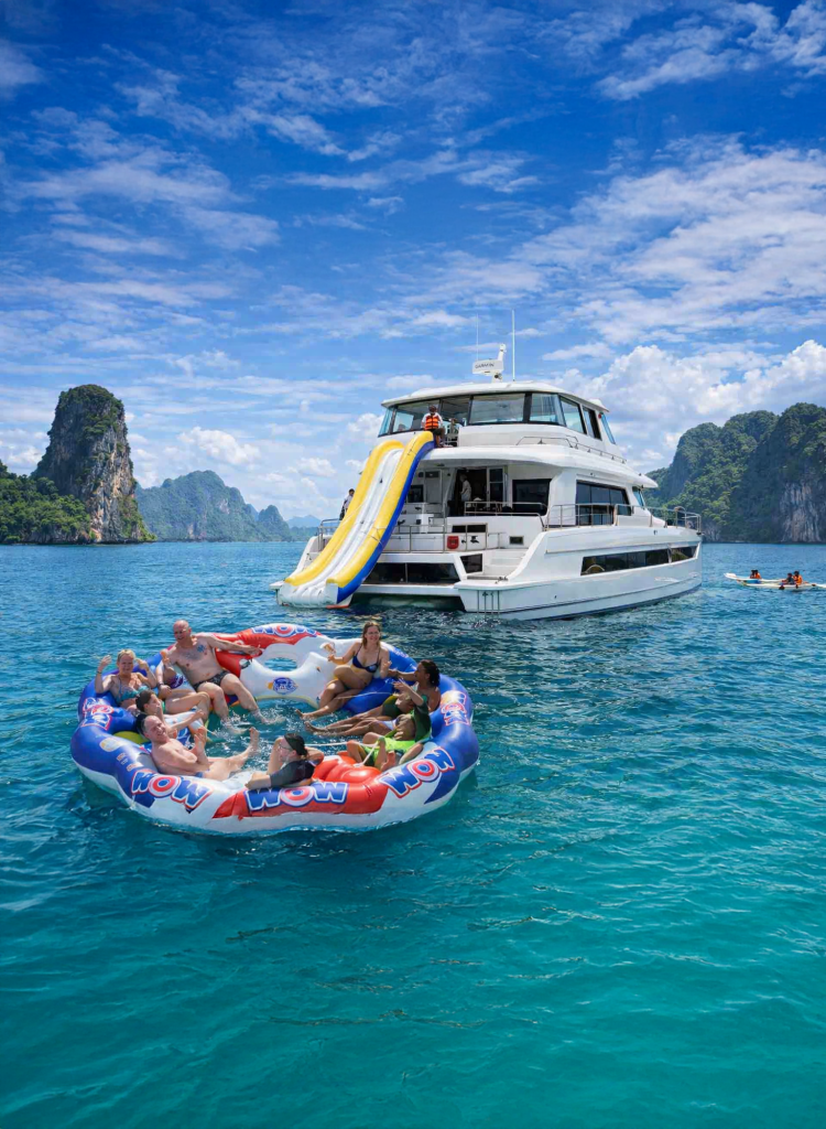 Guests aboard the MUFASA catamaran during a Phuket charter