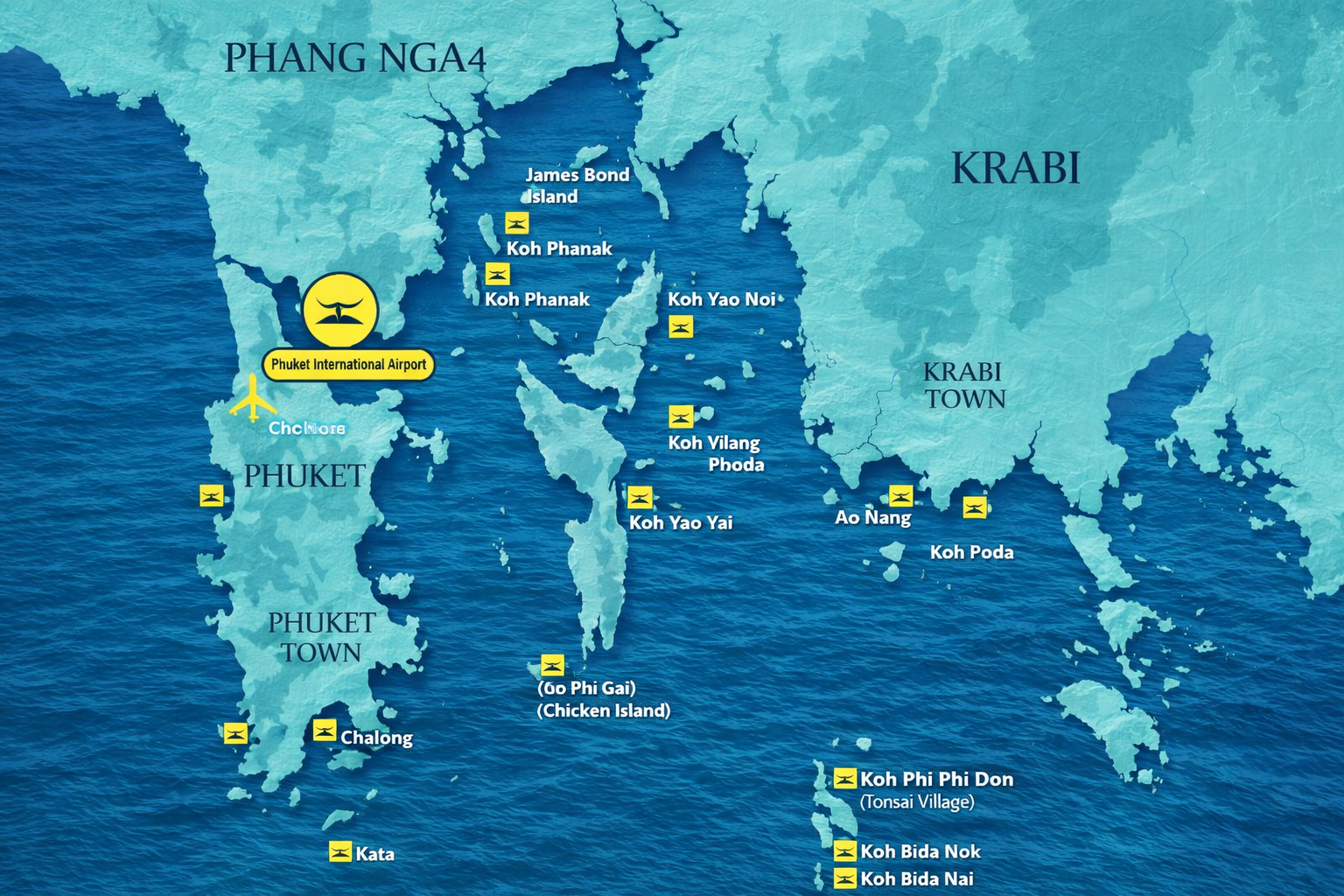 Map showing the Blue Water Charter Phuket fleet operating area