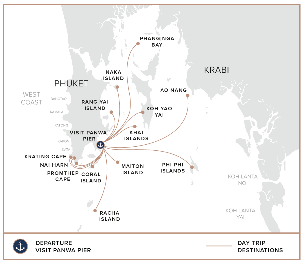 Map showing the Blue Water Charter Phuket fleet operating area