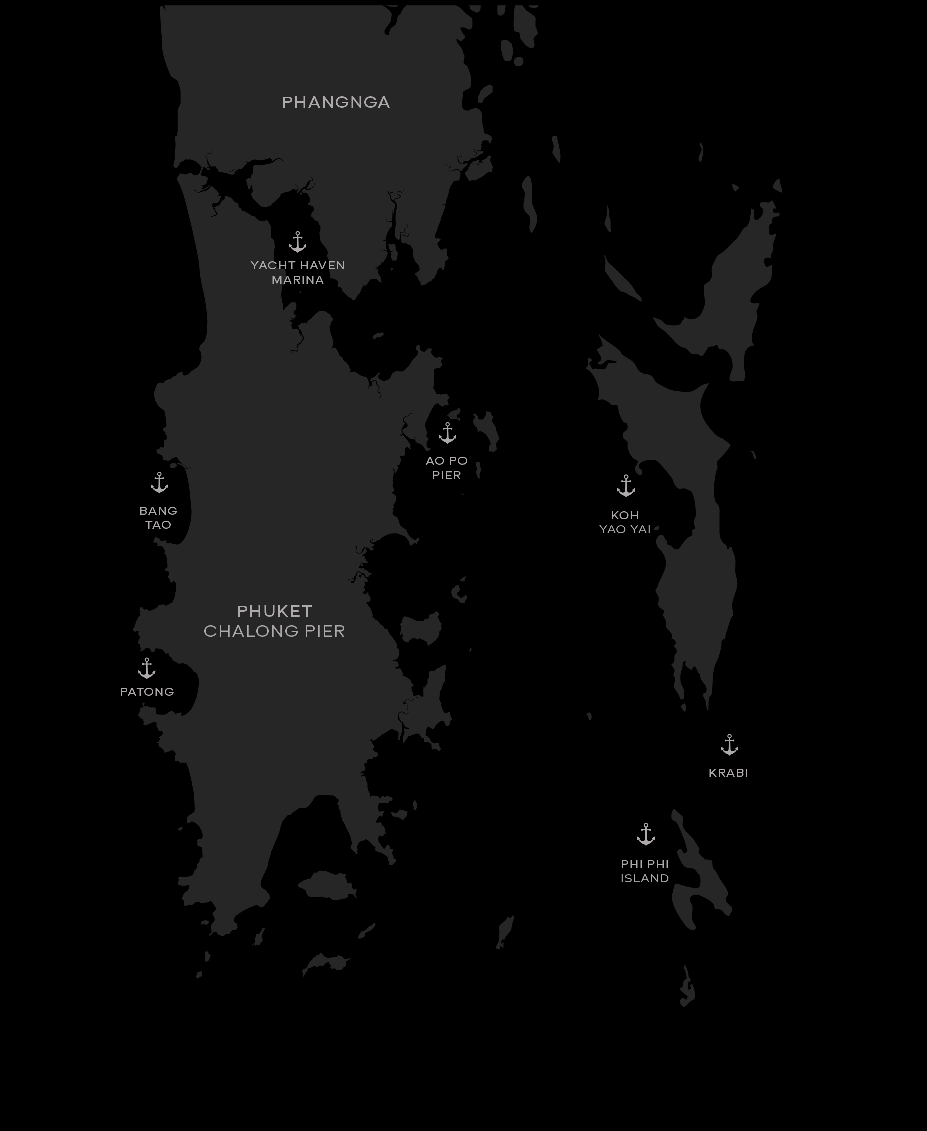 Map showing the Blue Water Charter Phuket fleet operating area
