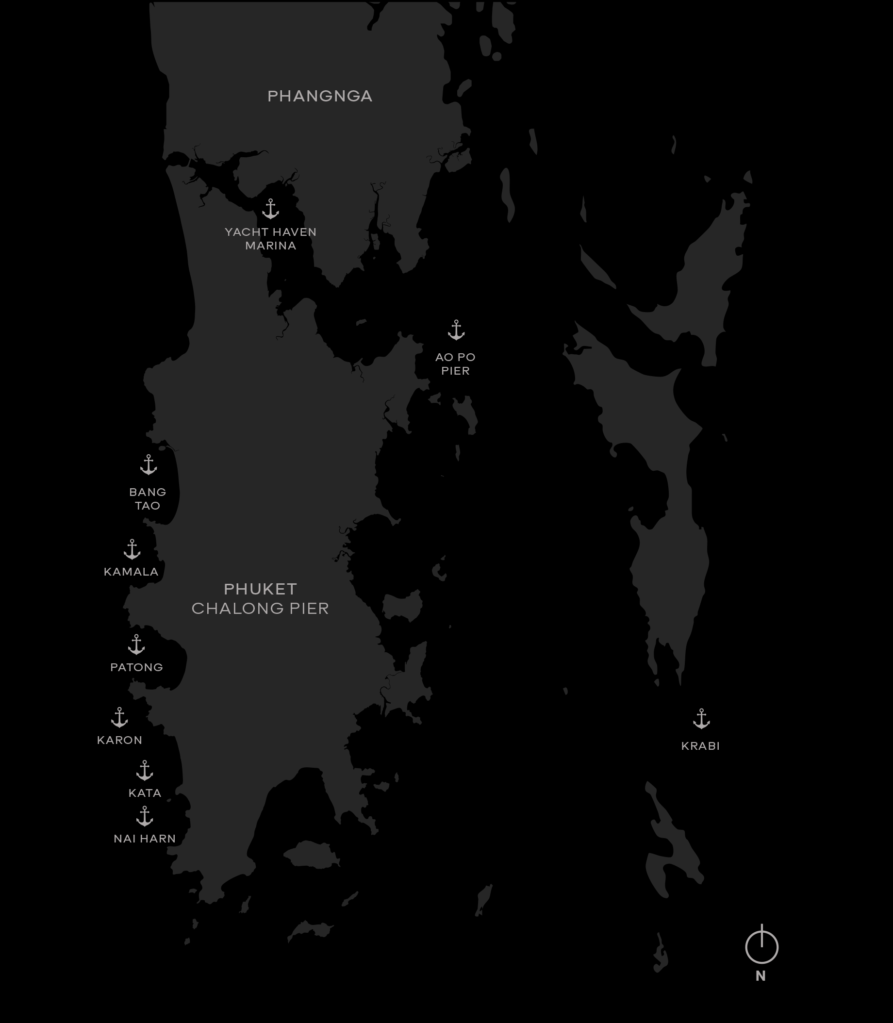 Map showing the Blue Water Charter Phuket fleet operating area